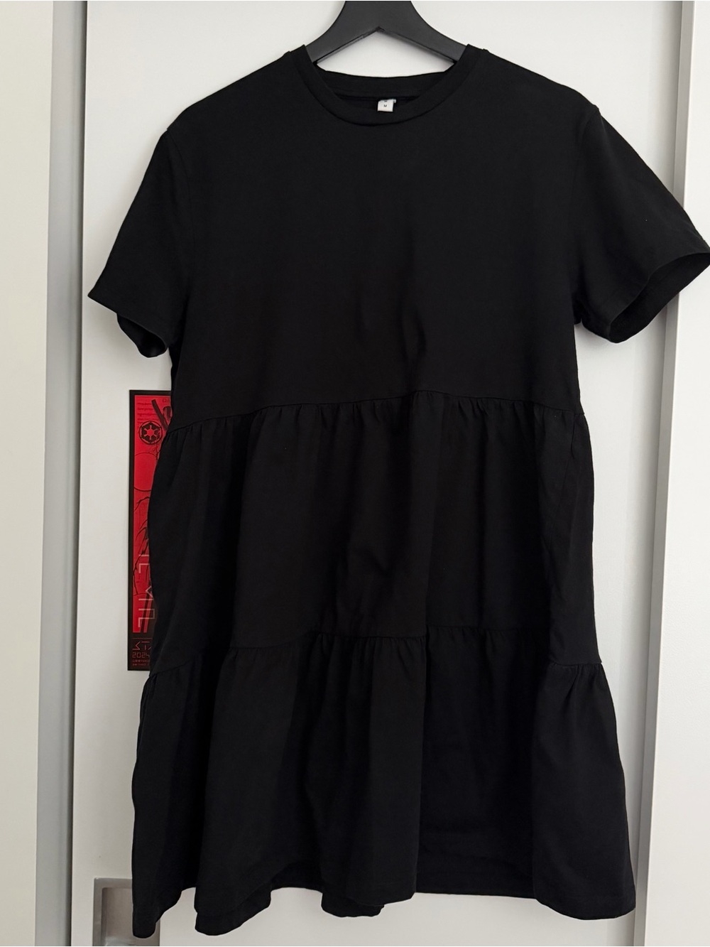 KOTN Black Cotton Tiered Short-Sleeve Dress